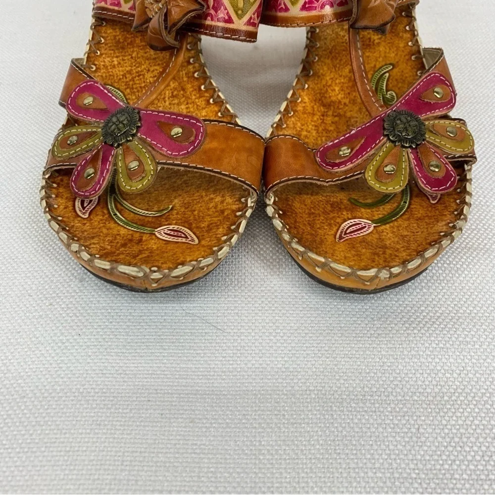 Bamboo54 size 8 Orange & Pink Flora Artesian Sandals - Picture 2 of 11